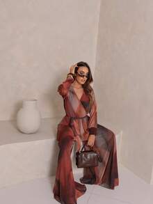Long-Sleeve Micro Tulle Jumpsuit - Marrón Mocha - Ver 3