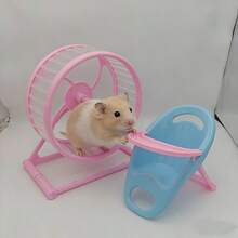 2pcs Value Set (Random Color), Silent Smooth Hamster Wheel With Stand And Elevated Hamster Feeding Platform, Made Of PP Plastic, Suitable For Hamsters, Jerboas And Mice And Other Small Pets To Play - Multicolor - View 4