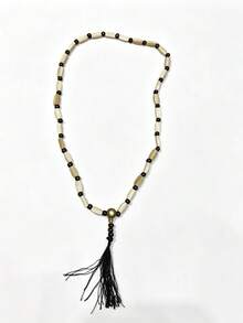 1pc Bamboo & Wooden Bead Handmade Beaded Tassel Necklace, Unisex Necklace, European & African Style - Apricot - View 3