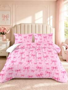 3pcs Pink Bow Girl Heart Star Pattern Bedding Set Quilt And Pillowcase 3 Pieces Set - Soft, Comfortable And Breathable Bedding, 200g Filling Quilted, Includes 1 Quilt And 2 Pillowcases (Pillow Inserts Not Included) - Perfect Choice For Home Or Dorm - Multicolor - View 5
