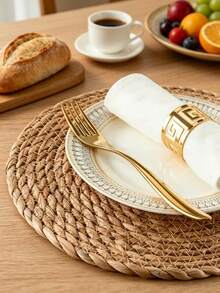 4/6pcs Set Woven Placemats, Round Rattan Placemats, Natural Handmade Water Hyacinth Placemats, Farmhouse Style Woven Placemats, Country Style Woven Willow Table Mats, Suitable For Dining Table, Home, Wedding - Primary Color - View 6