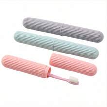 1pc Portable Travel Toothbrush Holder Case, Non-Slip Striped Toothbrush Storage Box With Cover, Compact Toothbrush Organizer For College Dorm, Camping, Travel, Bathroom Accessories, Back To School Essentials - Multicolor - View 1