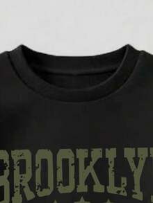 Tween Boy Letter Print Crew Neck Sweatshirt And Sweatpants Set - Army Green - View 4