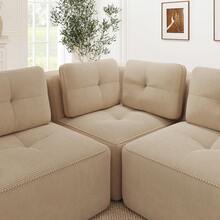 Corner Sofa Modular Beige 2 Seaters - Corduroy Fabric - 米色 2 人座 - 查看 6