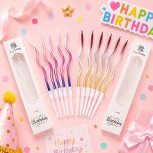 HIBIRTH 6入創意紅銀金三色漸層螺旋扭曲彎曲蠟燭 蛋糕裝飾用品 生日派對慶祝烘焙插蠟燭 - 查看 2