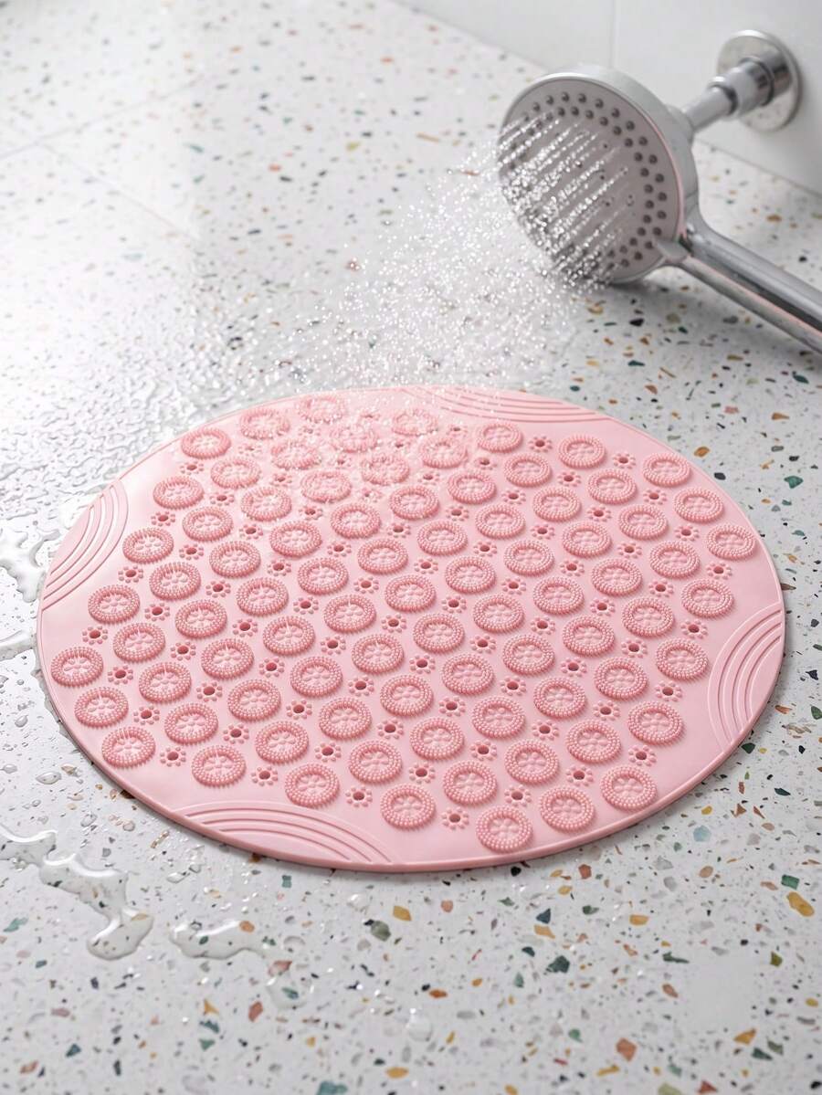 Non-Slip Round Silicone Bath Foot Scrub Cleaning Mat 11.81 Inch, Massage Bathtub Floor Mat With Strong Vacuum Suction Cups, Quick-Dry Drainage Holes, Suitable For Bathroom Bathtub Shower Floor, Foot Acupoint Massage Dead Skin Removal Foot Care Spa Foot Wash Mat