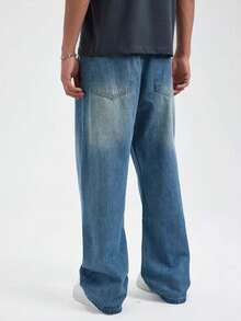 Men's Casual Straight Leg Loose Fit Comfortable Denim Jeans Washed Denim Long Pants All Season - Medium Wash - View 2