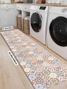 1 Pc Pink Geometric Floral Tiles Pattern Kitchen Mat, 3.5 Mm Soft Rubber That Absorbs Water And Is Easy To Clean. Suitable For Corridors, Bathrooms, Living Rooms, Outdoor Door Mats, And Toilets. Useable Throughout The Year And For Various Holidays. - Multicolor - View 12