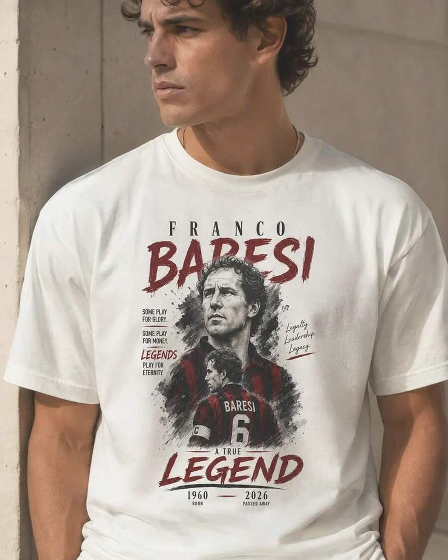 Franco Baresi Tribute Graphic Tee, Vintage Soccer Legend Shirt - 白色 - 查看 1