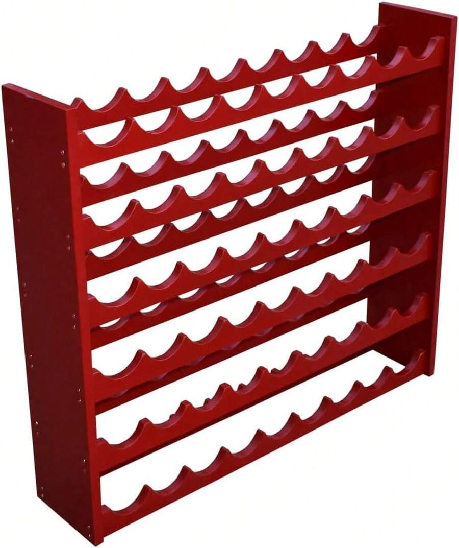 Cava de Madera de Pino para 54 Botellas Color Rojo 20x90x80 cm | Estante para Vino con Diseño Moderno, Elegante y Resistente | para Sala y Comedor | Fácil de Armar - Ver 1