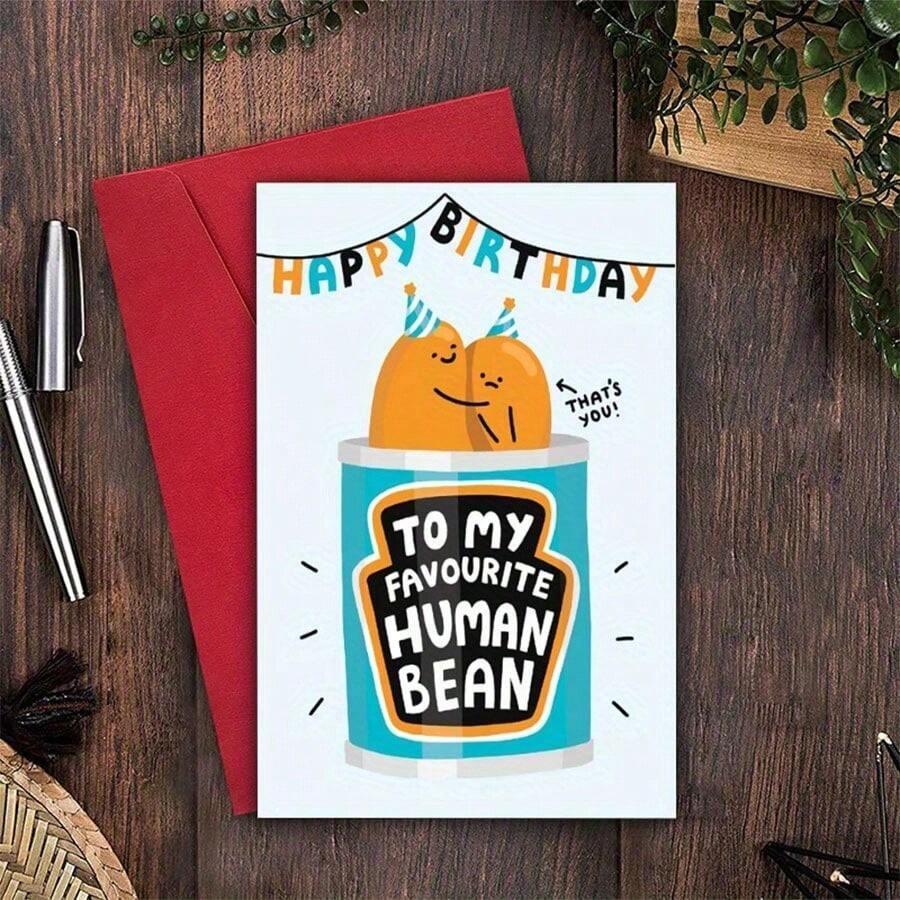 OBOVAY 1pc Fun Birthday Card For Her/Him, "My Favorite Human Bean" Birthday Card, The Perfect Gift For Mom, Dad, Girlfriend, Wife, Husband,Christmas - View 1