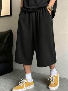 1pc Boys' Teen Summer Fashion Versatile Casual Commute Comfortable Loose 7/10 Pants - Black - View 1