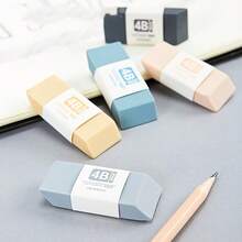 3pcs Random Color Erasers, 4B Soft And Durable, Polymer Eraser, Fresh Colors, Anti-Stain, School And Office Supplies, Back To School Essentials, Beveled Design, Easy To Erase Without Dead Angles, Suitable For Students Drawing, Drafting, Sketching, Office Supplies, Back To School Season Recommended, Back To School Season Recommended - Multicolor - View 2