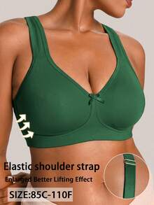 1pc Solid Color Casual Comfortable Plus Size Bra, Wire-Free Soft Back Design - Green - View 4