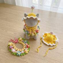 1 Set Handmade Crochet Pet Hat And Bib Set, Cute Floral Crochet Hat And Colorful Drool Bib, Suitable For Cats And Dogs, Adjustable Soft Neck Accessory, Daily Wear, Photo Prop, Party, Gift For Pet Lovers - Multicolor - View 8