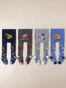 4 Pairs Baby Boy Tights, Cute Cartoon Pattern Leggings, Suitable For All-Season Daily Wear - Multicolor - View 1