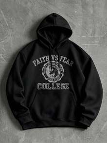 Men's Casual Sports Commute Versatile VS Print Long Sleeve Hooded Pullover Fleece Sweatshirt - Black - View 2