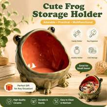 1 Cute Frog Candy Tray, Fun Big Mouth Figurine, Suitable For Key Tray Foyer Desktop, Ceramic Frog Shaped Jewelry Dish Tray, Fun Candy Dish And Cookie Jar, Suitable For Home Kitchen Office Desktop Decoration - Multicolor - View 6