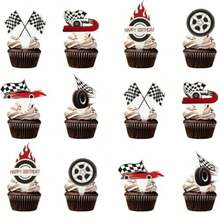 48 PCS Racing Car Cupcake Decorations, Racing Car Cake Decorations, Checkered Theme Cake Decorations For Party, Birthday Party Cake Decorations, Racing Car Cake Toppers Suitable For Various Occasions, Perfect For Sports Events, Racing Car Parties, Themed Birthday Parties And More. Racing Car Cake Decorations Are Also The Perfect Match For Racing Car Party Activities, You Can Pair Them With Racing Car Banners, Racing Car Tablecloths, Racing Car Party Gifts To Make Your Birthday Party Perfect! - Multicolor - View 8