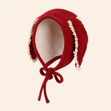 1pc Cute Rabbit Ear Corduroy Lace Decor Baby Beanie Hat, Ear Protection Newborn Cap For Autumn/Winter, Suitable For Daily Home And Outdoor Wear - Ear - View 5