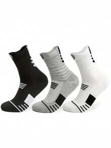6 Pairs Random Men's Sports Functional Mid-Calf Socks, Breathable Non-Slip Running Basketball Socks - Multicolor - View 5