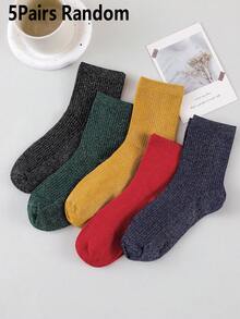 1/5/10 Pairs Men's Macaron Colorblock Gold & Silver Glitter Solid Color Ribbed High Elastic Cuff Anti-Slip Sole Comfortable Versatile Durable Retro Y2K Luxury Slouch Mid-Calf Socks For Outdoor Casual Autumn/Winter - Multicolor - View 6