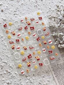Halloween Christmas 3D Embossed Jelly Nail Stickers, Spot Bow Rabbit Gold Foil Frame Cherry Spider Web Ghost Bat Clown Self-Adhesive Nail Decals DIY Manicure Decor - Multicolor - View 16