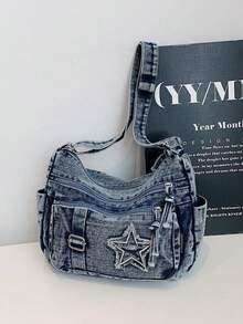 Women's Fashionable Shoulder Bag With Star Embroidery - Multicolor - View 6