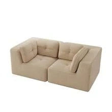 Corner Sofa Modular Beige 2 Seaters - Corduroy Fabric - 米色 2 人座 - 查看 4
