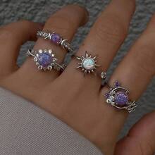 Set de 4 anillos con piedras preciosas de sol y luna de moda, regalo para el Día de San Valentín, Día de la Madre, cumpleaños - Multicolor - Ver 1
