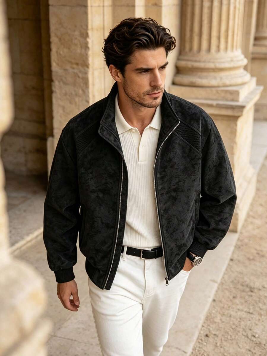 Jaket Fashion Lengan Panjang Pria Musim Gugur/Dingin, Cocok untuk Perjalanan Sehari-hari, Liburan, dan Hadiah - Hitam - View 1
