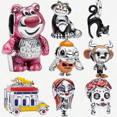 1pc Pink Panda Car Hanging Ornament Silver Plated FIT Bracelet Necklace DIY Gift