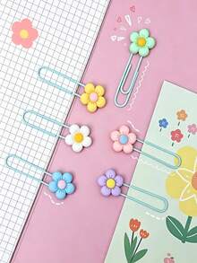 1/3/9/30Pcs Flower Paper Clips Bookmarks, Metal Bookmarks, Cherry Blossom Paper Clips, Document Storage Clips, Photo Album Decoration, Classroom Test Paper Storage, Multiple Color Options - Flower Paper Clips - View 13