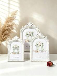 1pc European Style Rectangular Embossed Decorative Photo Frame (Random Frame), Pattern Photo Display Frame, Carved Frame, Rose Frame, Gilded Frame, Resin Frame, Suitable For Home Photo Display And Photography Decor - Multicolor - View 3