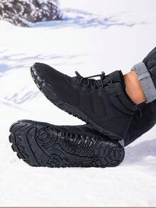 Men's Wide Toe Box Snow Boots, Suitable For Hunting, Snowy Outdoor Walks, Winter Travel, Lace-Up Style, With Plush Lining - Synthetic Leather Upper, PVC Non-Slip Sole, Hiking Boots, Comfortable Fabric Insole - Black - View 8