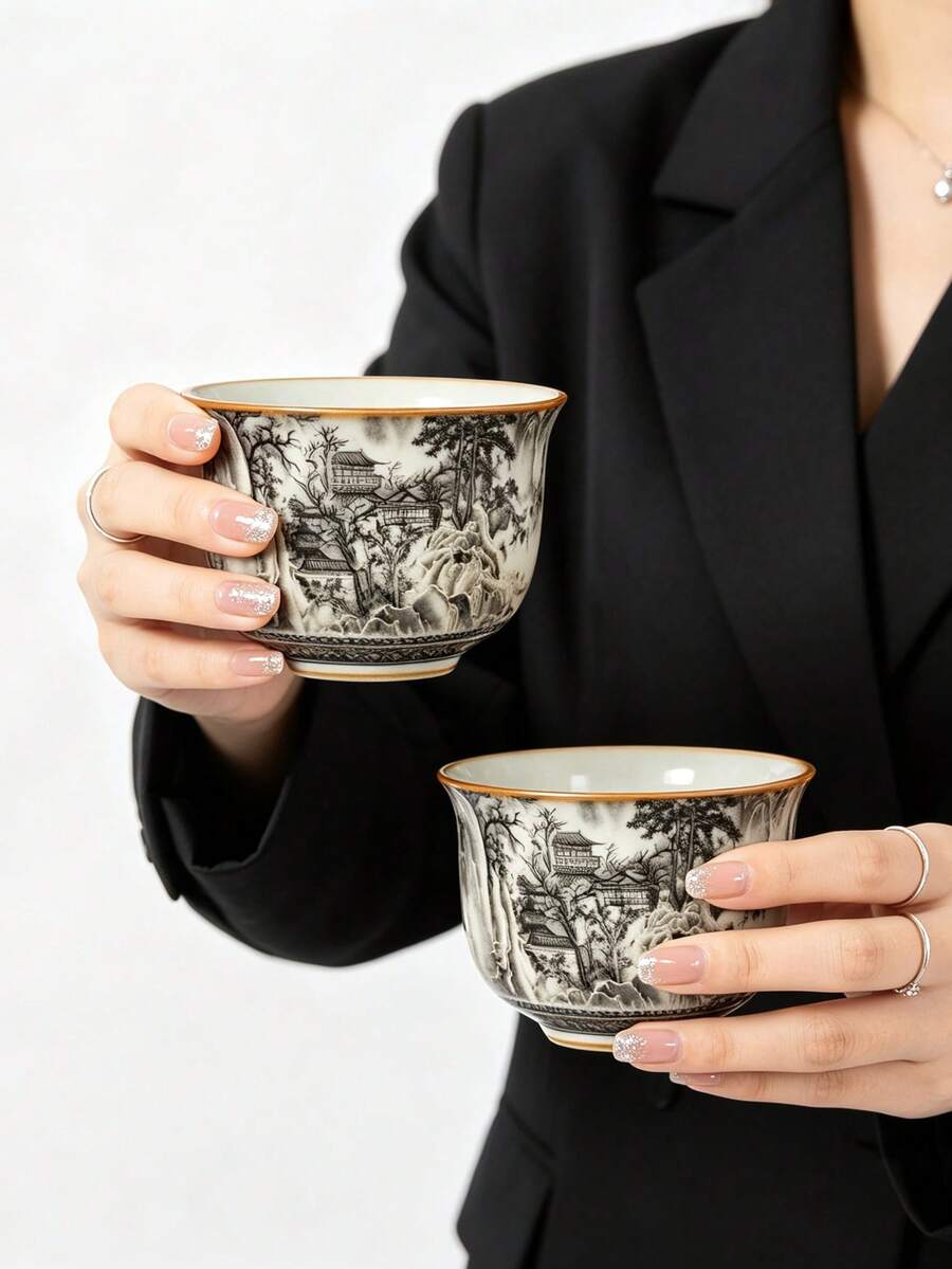 1/2/4/6 buah Cangkir Teh Gaya Cina Baru dengan Motif Pemandangan Tinta, Set Cangkir Tunggal dan Kombinasi Elegan Gaya Nasional untuk Rumah, Kantor, dan Tamu, Cangkir Teh Kung Fu, Cangkir Teh Hitam, Cangkir Pencicip Teh, Cangkir Espresso, Cangkir Air, Cangkir Hadiah - MultiWarna - View 1