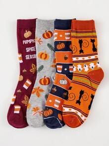 1/4 Pairs Random Women's Fun Halloween Socks With Pumpkin Head, Ghost, Witch Prints, Suitable For Party And Holiday Wear - Multicolor - View 3