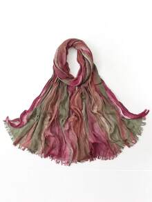 Women's Hand Tie-Dye Contrast Gradient Hijab Scarf, Soft Lightweight Breathable Oversized Headscarf Shawl Wrap For Muslim Women, Vintage Boho Scarf - Pomegranate Red 3# - View 6