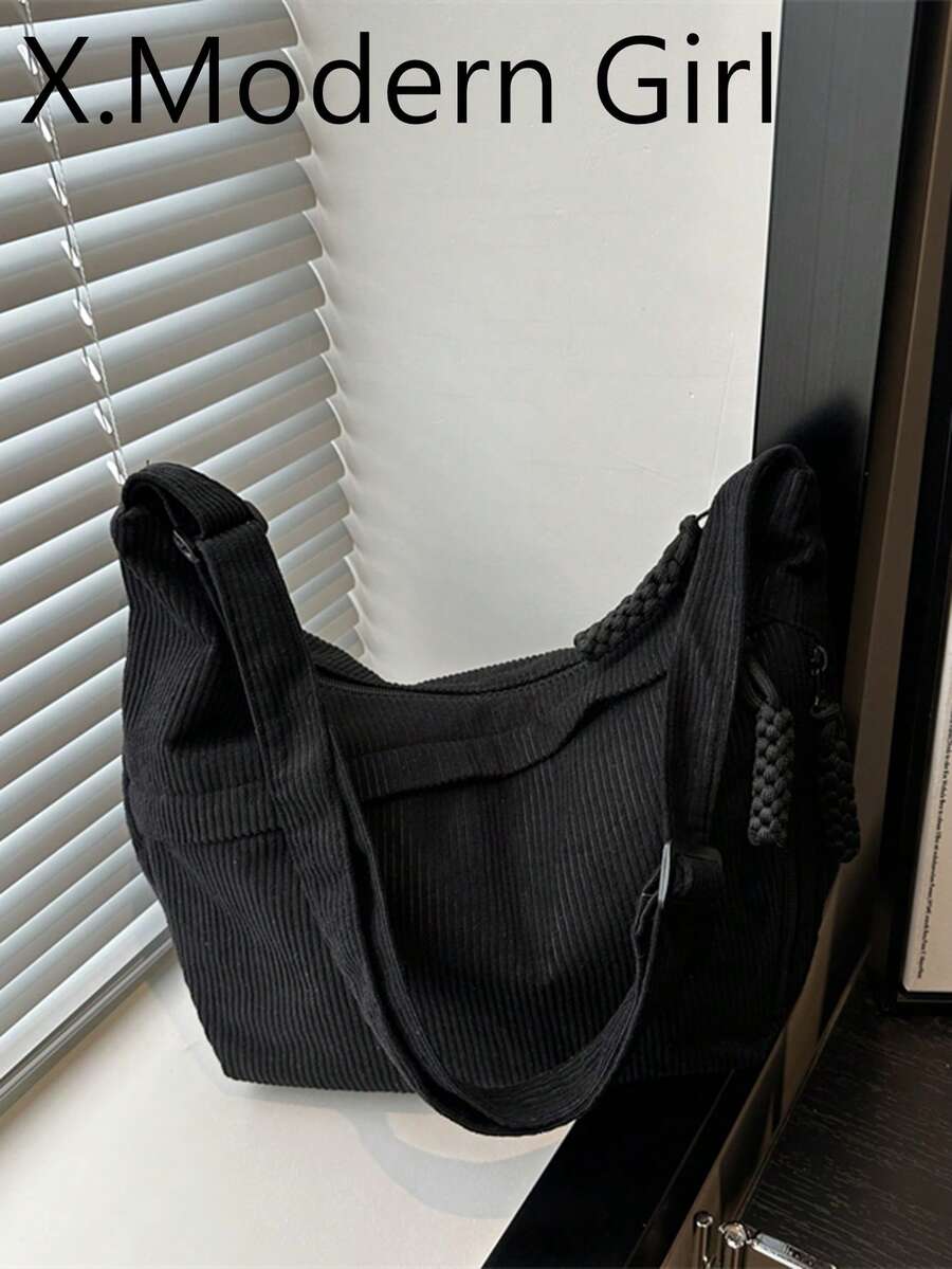 大容量多層女款斜跨包,新款極簡休閒餃子包,通勤百搭單肩包 - 黑色 - 查看 1