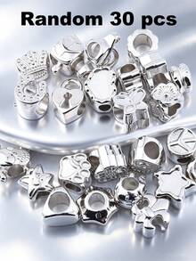 30/200/300/500/1000pcs Fashion Acrylic Metal Bead Set, Suitable For DIY Jewelry - Multi-Functional Large Hole Design For Necklaces, Bracelets, Keychains And Phone Charms With Classic Patterns - Silver - View 17