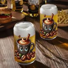 16oz Cute Cartoon Coffee Bean Pattern Glass Cup, Iced Coffee Straw Cup For Coffee Lovers - Multicolor - View 6