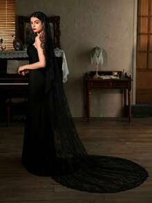 2026 New Halloween Dark Style Veil, Built-In Metal Hair Comb, Halloween Atmosphere Accessory - Black - View 4
