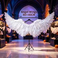 1 Peça Fantasia de Anjo Demônio com Asas - Traje de Penas Falsas Macias Brancas com Tiara em Formato de Coração, Estrutura de Papelão Durável Leve e Ajustável - Adequado para Halloween, Natal, Festa de Casamento, Cosplay, Acessórios de Fantasia - Multicolorido - Visão 13