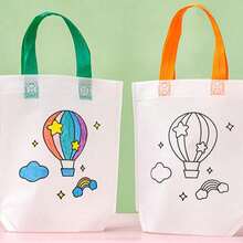 6/12/24pcs Reusable DIY Doodle Non-Woven Shopping Bags - DIY Doodle Bags, Children's Kindergarten Handmade Coloring Painting Materials, Educational Coloring - Random Style Patterns And Rope Colors - Multicolor - View 11