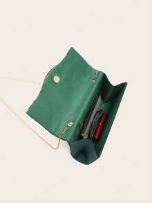 Pink Satin Ruched Evening Clutch Bag - Green - View 10