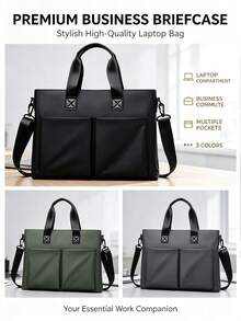 1pc Men's Business Briefcase Large Capacity Handbag 14inch Laptop Bag Multi-Pocket Commuter Crossbody Bag Office Travel Minimalist Handbag - Briefcase - View 1