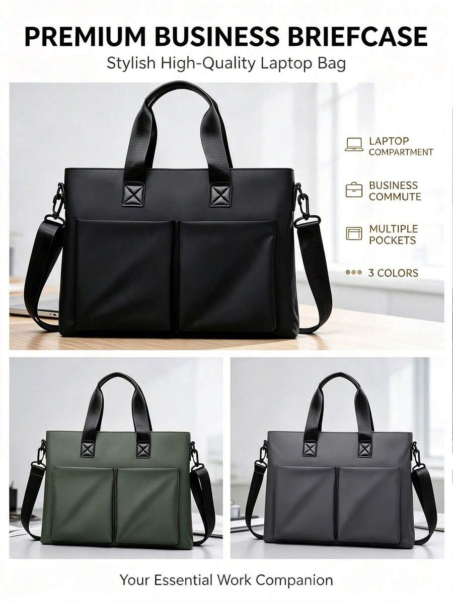 1pc Men's Business Briefcase Large Capacity Handbag 14inch Laptop Bag Multi-Pocket Commuter Crossbody Bag Office Travel Minimalist Handbag - Briefcase - View 1