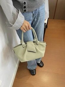 Dedoo 歐美小眾設計麂皮水桶包附扣環，女款街頭手提包，適合秋冬購物、通勤、派對、送禮 - 綠色 - 查看 6