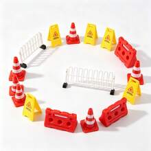 Mini Traffic Barrier Road Cones Sign Model Set, HO Scale Train Railway Diorama Scene Accessories, Mini Construction Fence Warning Sign Figurines For Railroad Layout Micro Landscape DIY Craft Hobby Supplies - H - View 12