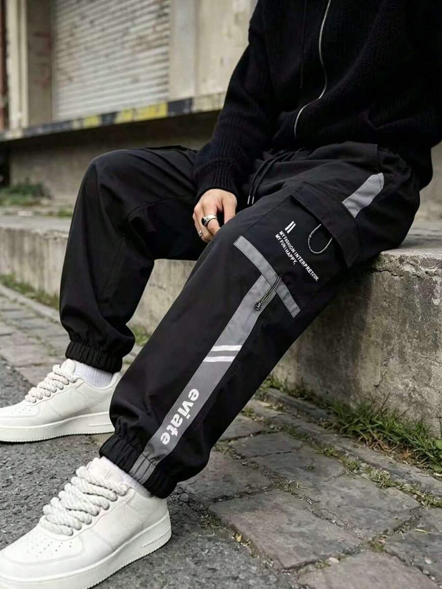 Men's Casual Sweatpants Spring Autumn Fashion Sports Long Pants With Cuffed Ankles - Black - View 1